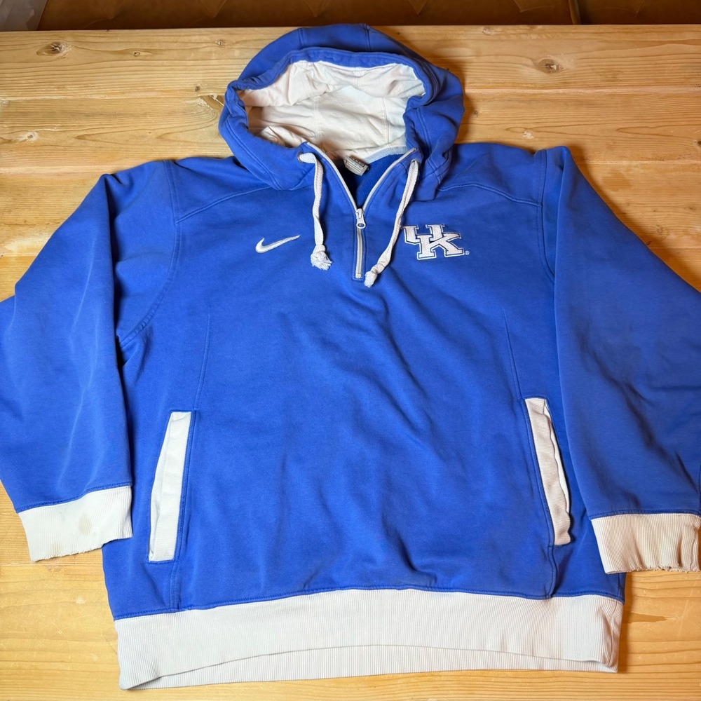 Nike Team Kentucky Wildcats‎ Quarter Zip Hoodie Blue Mens Medium UK Logo Fleece